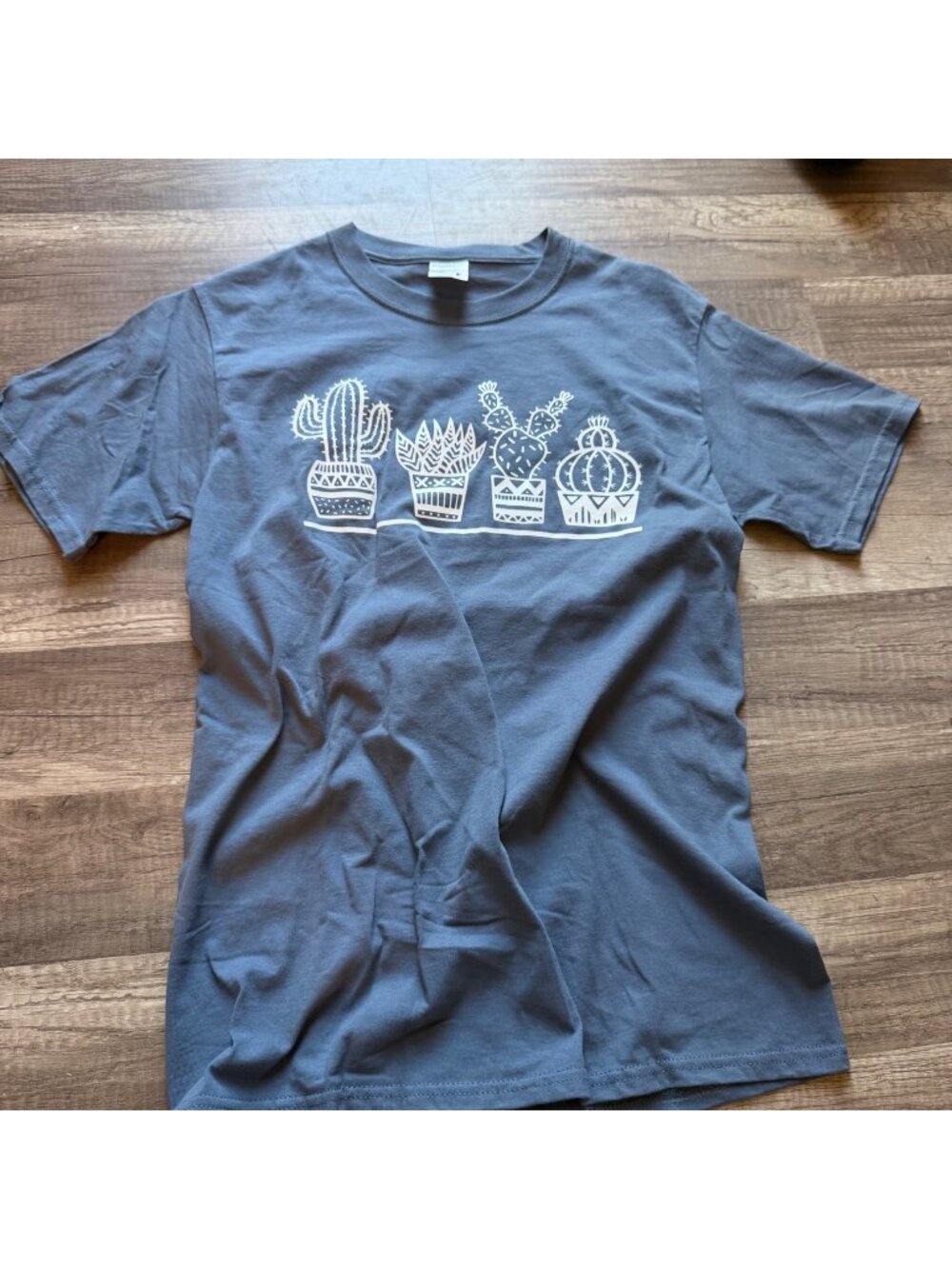 Cactus Graphic T-Shirt Gray Small Port & Company 100% Cotton